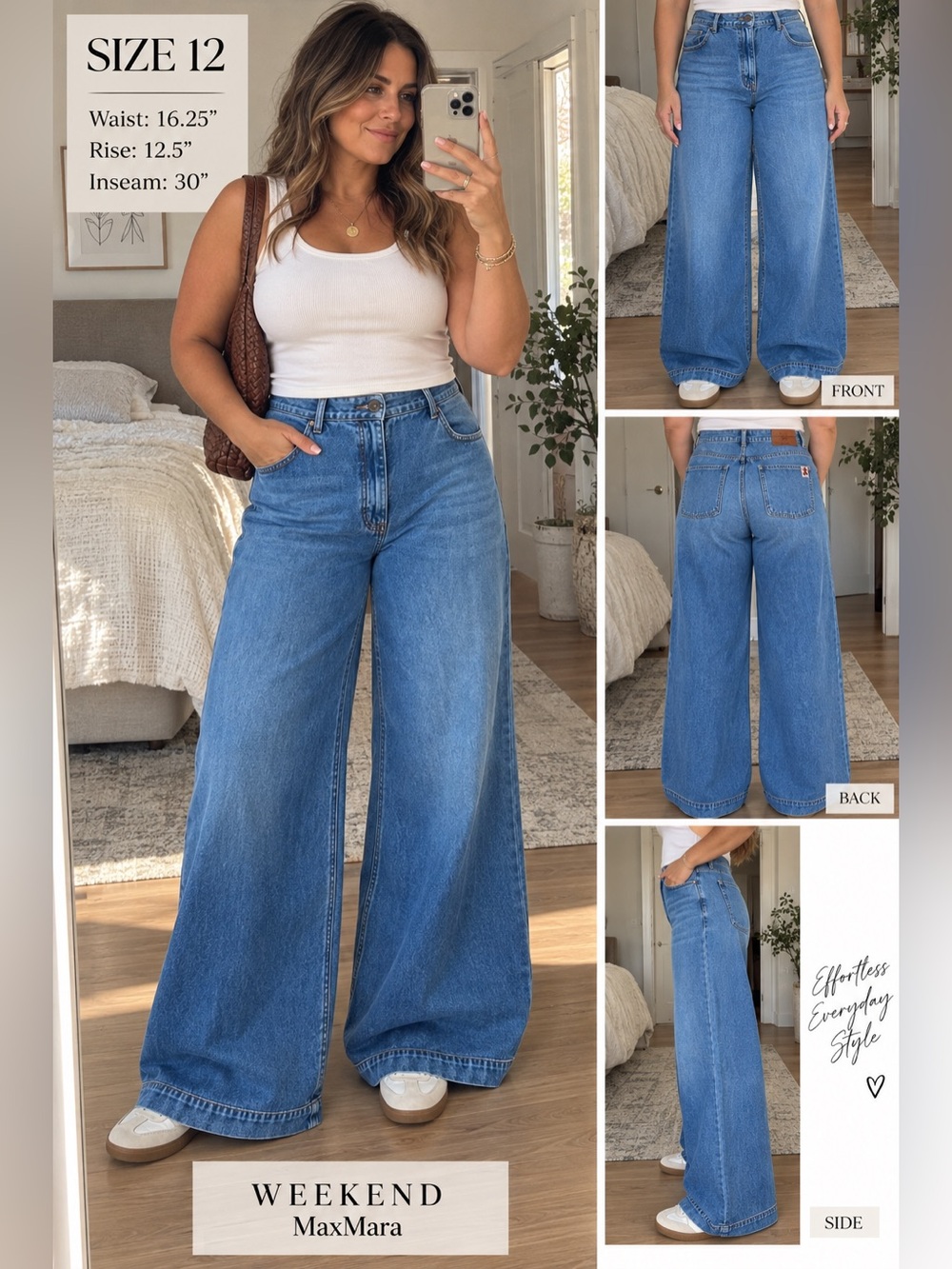 Weekend Max Mara 100% Cotton Wide Leg Denim Pants